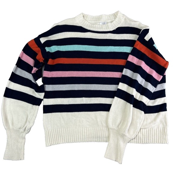 crown & ivy Sweaters - Crown & Ivy XL Multi Color Striped Balloon Sleeve Crew Neck Cotton Blend Sweater
